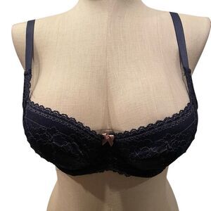 Panache Womens Petra Balconette Bra 34DD Navy Blue Lace Underwire Quiet Luxury